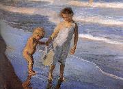 Joaquin Sorolla Two children in Valencia Beach oil painting on canvas